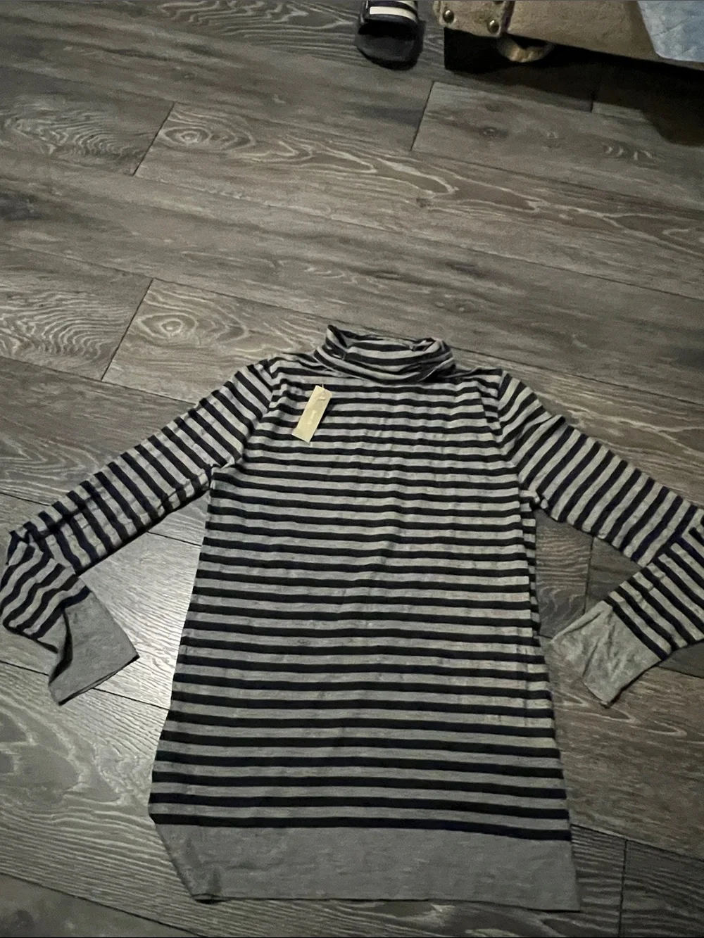 J. Crew Navy and Gray Striped Turtleneck Sweater